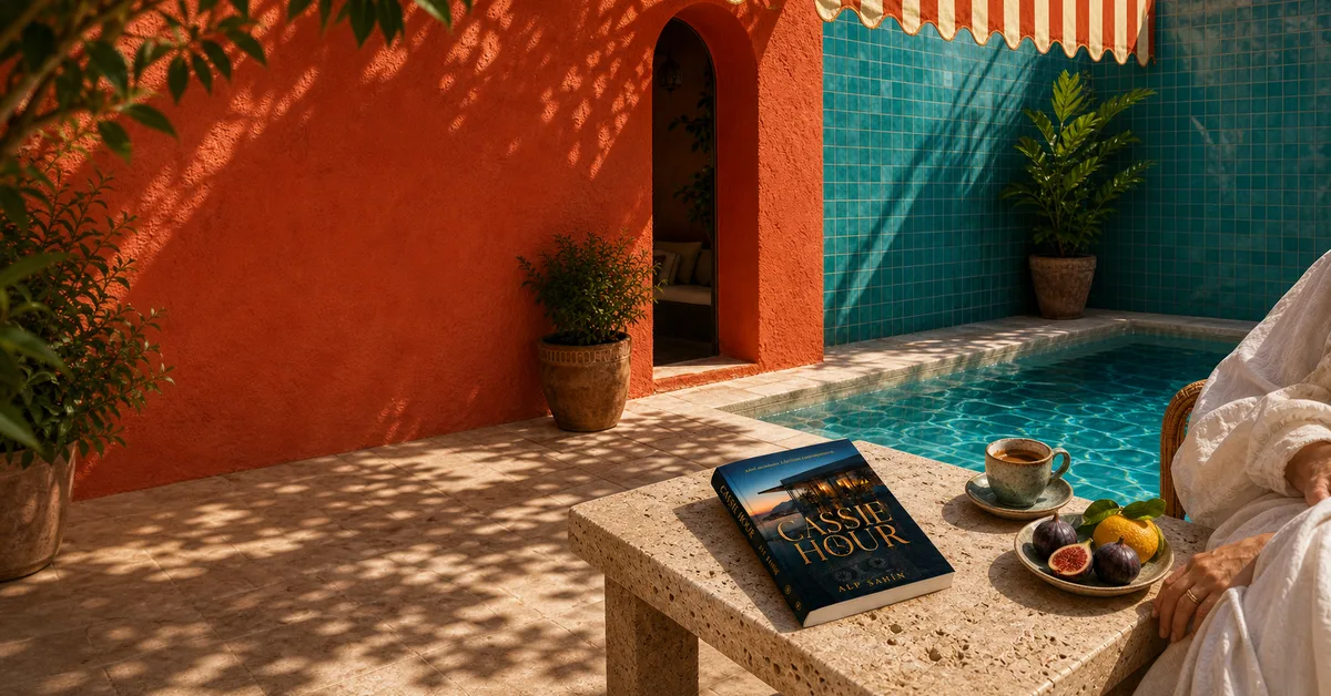The Cassie Hour novel placed beside a pool like a recovered object
